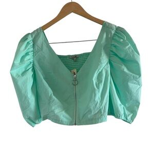 NWT Miss SelfIe Mint Green Puff Sleeve Cropped Blouse Size L